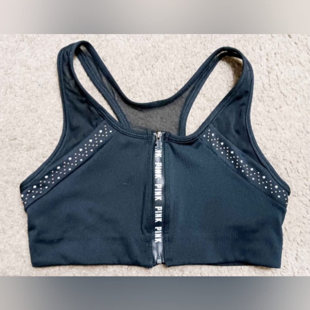 Victoria's Secret "PINK" Ultimate Knockout Front Zip Mesh Back  Sport Bra Size S